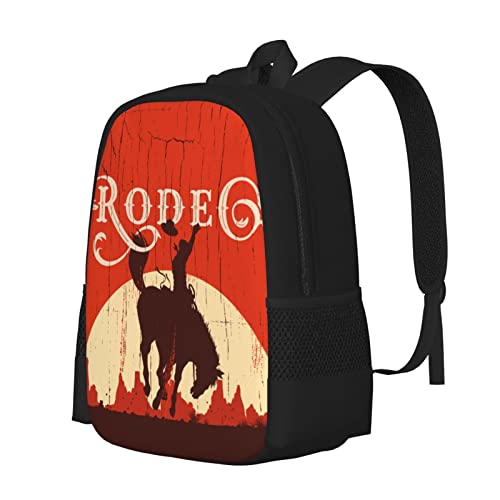 ALIFAFA Western School Backpack Shoulder Daypack,Rodeo Cowboy Riding Wild Horse On A Wooden Boy Men School Bag Outdoor Casual Shoulders Backpack Travel Daypacks for Women Men Teens Kids