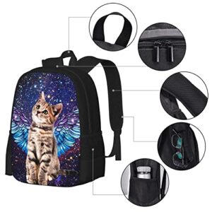 FREE LION Kids Cat Backpack for Boys Girls Cute Little Kitten with Angel Wings in Galaxy Bookbags Elementary Middle High School Bag Large Capacity 17 inch Big Student Backpack for School & Travel