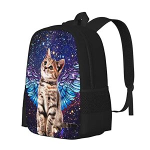 FREE LION Kids Cat Backpack for Boys Girls Cute Little Kitten with Angel Wings in Galaxy Bookbags Elementary Middle High School Bag Large Capacity 17 inch Big Student Backpack for School & Travel