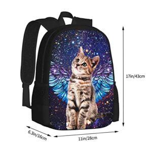 FREE LION Kids Cat Backpack for Boys Girls Cute Little Kitten with Angel Wings in Galaxy Bookbags Elementary Middle High School Bag Large Capacity 17 inch Big Student Backpack for School & Travel