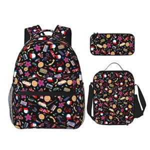 mayjai 3pcs stranger backpack set, 16 inch casual backpacks, portable large capacity breathable personalized backpack, full width hd printing