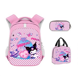 jclock 3pcs kawaii backpack set pink 17 inch aesthetic personalized pink backpack set, portable large capacity breathable daypack