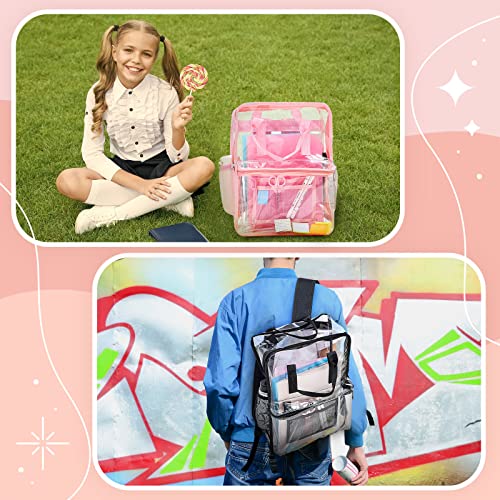 Silkfly 2 Pcs Clear Backpack Stadium Approved Heavy Duty Transparent Bookbag Large Clear Book Bag See Through Backpack Plastic Backpack PVC Backpacks for School Work Women Men, Black and Pink