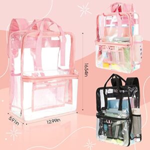 Silkfly 2 Pcs Clear Backpack Stadium Approved Heavy Duty Transparent Bookbag Large Clear Book Bag See Through Backpack Plastic Backpack PVC Backpacks for School Work Women Men, Black and Pink