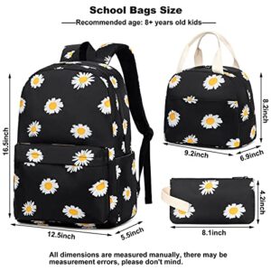 Esfoxes Daisy School Backpack for Girls, Kids Teens School Bags Bookbags Set with Lunch Bag Pencil Bag