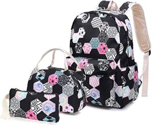 geometry backpack set 3-in-1 kids school bag, junlion laptop backpack lunch bag pencil case gift for teen boys girls