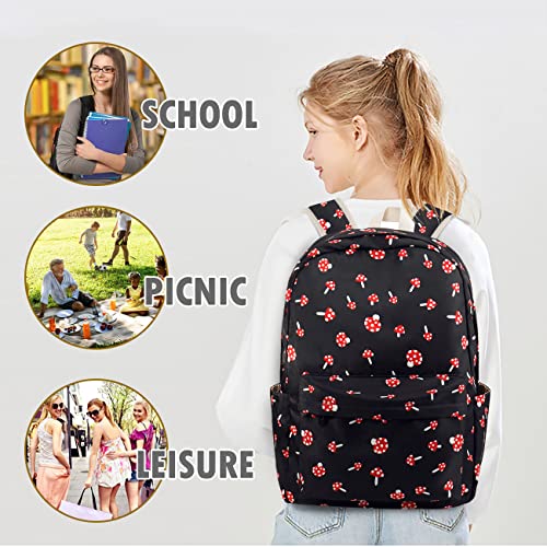 Mushroom School Bag 3-in-1 Kids Bookbag Set, Junlion Laptop Backpack Lunch Bag Pencil Case Gift for Teen Girls Womens