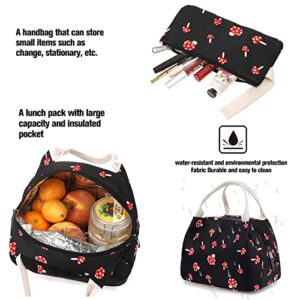 Mushroom School Bag 3-in-1 Kids Bookbag Set, Junlion Laptop Backpack Lunch Bag Pencil Case Gift for Teen Girls Womens