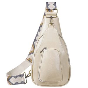 kfxfenq sling bag for women pu leather sling bags for women crossbody sling backpack fashion chest bag for women travel (beige)