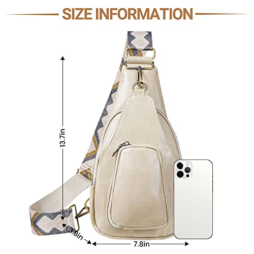 KFXFENQ Sling Bag for Women PU Leather Sling Bags for Women Crossbody Sling Backpack Fashion Chest Bag for Women Travel (Beige)