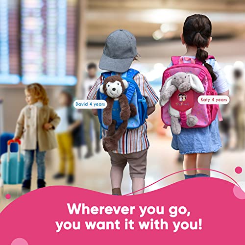 Play Friends Girls Backpacks Ages 4-6 - Medium Size Kids Backpack with Cute Rabbit Plush Toy Great as School Bag, Bookbag, Travel Bag - Birthday Gift for Girls 3 Years Old and Up