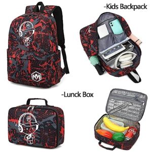 Bluboon Preschool Backpack Kids Boy Kindergarten Backpack With Lunch Box School Book Bags for Elementary Primary Schooler（Red Cool Boy