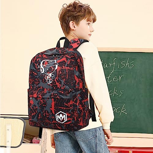 Bluboon Preschool Backpack Kids Boy Kindergarten Backpack With Lunch Box School Book Bags for Elementary Primary Schooler（Red Cool Boy