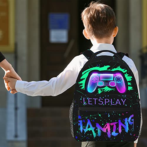 SENROLAN Abstract Gamepad Backpack Games Gaming Travel Laptop Backpack Water Resistant Bags Bookbag Travel Hiking Camping Daypack for Adults Teens Boys Girls