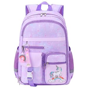 unineovo girls backpack, 17" school kids backpacks for girls, cute unicorn bookbag with compartments for elementary middle school girls students(purple)
