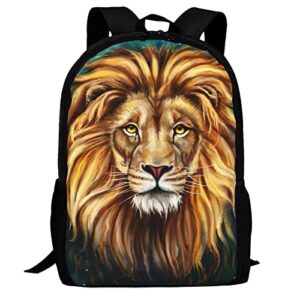 uiacom lion school backpack cool lion in galaxy bookbags for teens kids boys girls, large 17 inch elementary junior high university school bag, casual travel daypack backpack