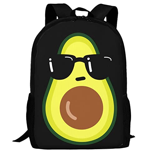 UIACOM Avocado Backpacks Cartoon Funny Avocado with Black Sunglasses School Bags Travel Backpack Laptop School Bookbag Lightweight 17 inch Large Daypack Rucksack for Women Men Teens Kids