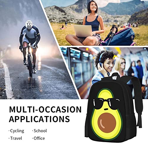 UIACOM Avocado Backpacks Cartoon Funny Avocado with Black Sunglasses School Bags Travel Backpack Laptop School Bookbag Lightweight 17 inch Large Daypack Rucksack for Women Men Teens Kids