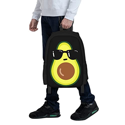 UIACOM Avocado Backpacks Cartoon Funny Avocado with Black Sunglasses School Bags Travel Backpack Laptop School Bookbag Lightweight 17 inch Large Daypack Rucksack for Women Men Teens Kids