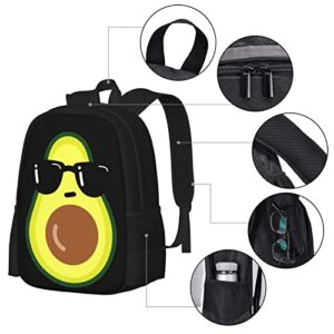 UIACOM Avocado Backpacks Cartoon Funny Avocado with Black Sunglasses School Bags Travel Backpack Laptop School Bookbag Lightweight 17 inch Large Daypack Rucksack for Women Men Teens Kids