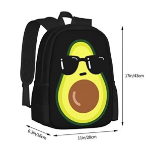 UIACOM Avocado Backpacks Cartoon Funny Avocado with Black Sunglasses School Bags Travel Backpack Laptop School Bookbag Lightweight 17 inch Large Daypack Rucksack for Women Men Teens Kids