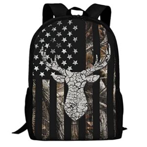 uiacom american flag deer school backpack usa hunting camo deer flag bookbags for teens kids boys girls, large 17 inch elementary junior high university school bag, casual travel daypack backpack