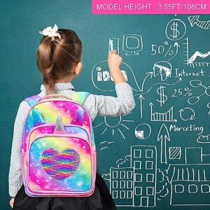 AGSDON 4PCS Kids Backpacks for Girls, 16" Little Kid Unicorn Sequin Elementary School Bookbag and Lunch Box - Pink