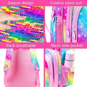 AGSDON 4PCS Kids Backpacks for Girls, 16" Little Kid Unicorn Sequin Elementary School Bookbag and Lunch Box - Pink