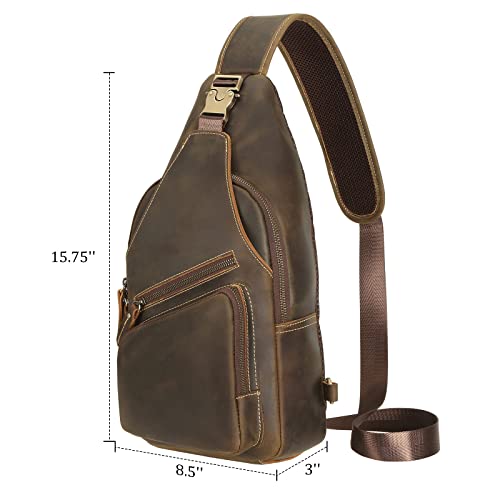 Polare Full Grain Cowhide Leather Vintage Sling Chest Shoulder Bag Retro Hiking Crossbody Casual Daypack