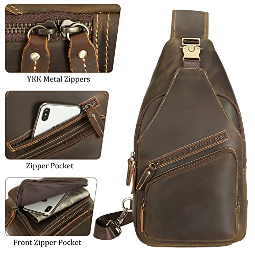 Polare Full Grain Cowhide Leather Vintage Sling Chest Shoulder Bag Retro Hiking Crossbody Casual Daypack