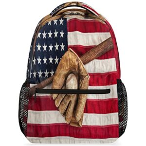 vintage baseball bat larger backpack school bookbag for kids boys girl, american flag travel laptop backpacks book bag hiking camping daypack