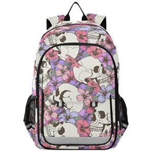 alaza skull and flowers backpack bookbag laptop notebook bag casual travel trip daypack for women men fits 15.6 laptop