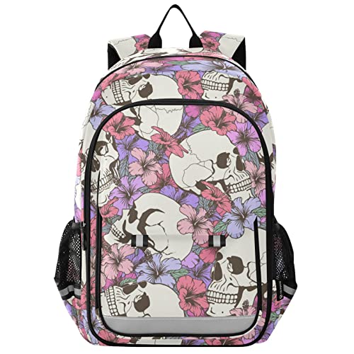 ALAZA Skull and Flowers Backpack Bookbag Laptop Notebook Bag Casual Travel Trip Daypack for Women Men Fits 15.6 Laptop