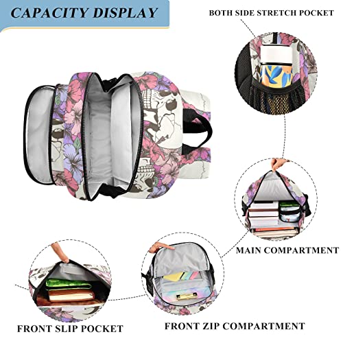 ALAZA Skull and Flowers Backpack Bookbag Laptop Notebook Bag Casual Travel Trip Daypack for Women Men Fits 15.6 Laptop