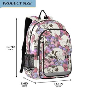 ALAZA Skull and Flowers Backpack Bookbag Laptop Notebook Bag Casual Travel Trip Daypack for Women Men Fits 15.6 Laptop