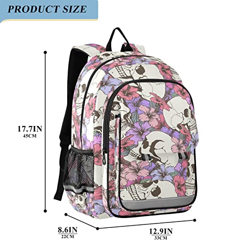 ALAZA Skull and Flowers Backpack Bookbag Laptop Notebook Bag Casual Travel Trip Daypack for Women Men Fits 15.6 Laptop