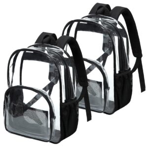 bormelun 2pack clear bookbags see through backpack heavy-duty transparent plastic daypack waterproof for boys and girls concert stadium approved 16.6x12.2x6 inches