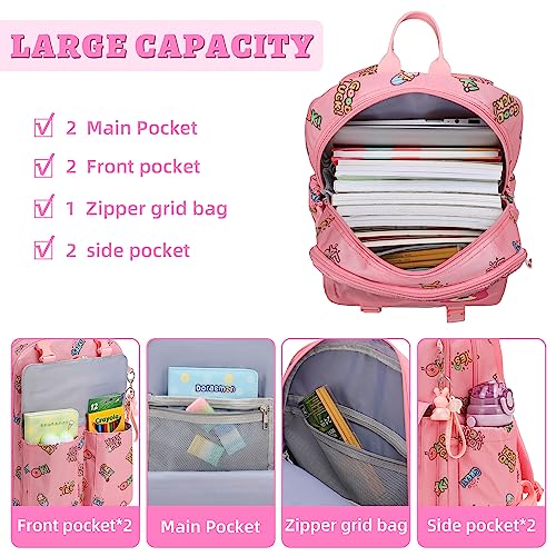 HTWO school backpack for girls cute cartoon bookbag Spinal protection kids travel backpacks for girl with Gift pendant (Pink)