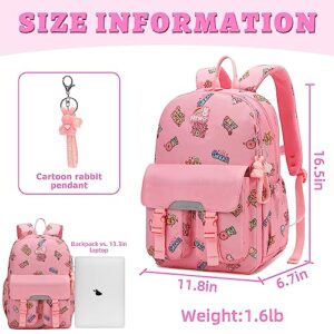 HTWO school backpack for girls cute cartoon bookbag Spinal protection kids travel backpacks for girl with Gift pendant (Pink)