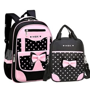 kujiapin 2pcs bowknot printed girls backpack pretty princess backpack set kids elementary primary students bookbag