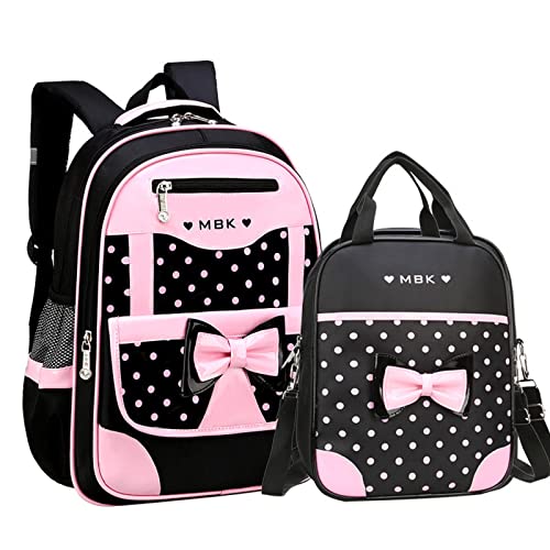 KUJIAPIN 2Pcs Bowknot Printed Girls Backpack Pretty Princess Backpack Set Kids Elementary Primary Students Bookbag