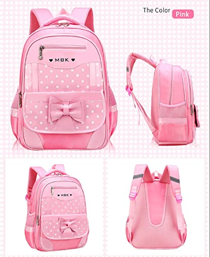 KUJIAPIN 2Pcs Bowknot Printed Girls Backpack Pretty Princess Backpack Set Kids Elementary Primary Students Bookbag