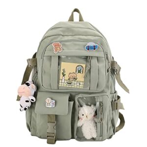 kujiapin casual school backpack for teen girls boys with cute pin accessories plush pendant
