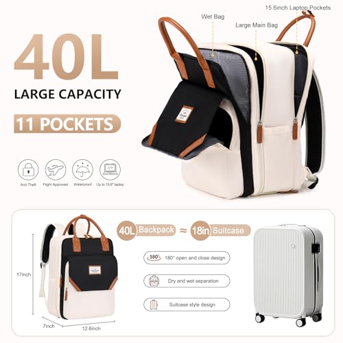 （2023 Fall Season New） Large Travel Backpack for Women, 40L Carry On Backpack Flight Approved, Backpack with Laptop Compartment, USB Charging Port, Shoes Compartment, Personal Luggage Backpack