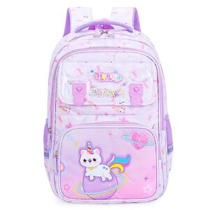 dorlubel girls unicorn backpack for elementary school bags cute love heart large capacity lightweight bookbag(purple caticorn)