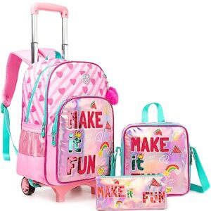 zbaogtw rolling backpack for girls kids backpack with wheels for school trolley rolling backpack for kindergarten elementary