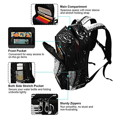 Unique Piano Music Note Backpack, Musical Theme Casual Daypack Laptop Backpack Outdoor Sports Shoulder Bag Safe Reflective Stripes