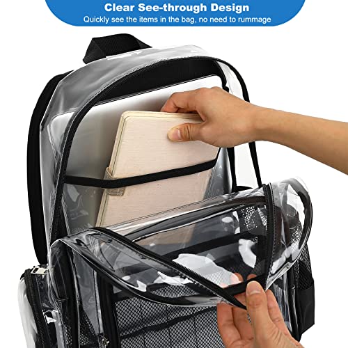 Mimfutu Heavy Duty Clear Backpack School Backpack, PVC Transparent Backpacks See Through Bookbag for Girls Boys Women Men (Black)