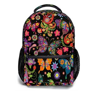 colorful butterfly backpack mandala paisley style bookbag for student beautiful butterflies daypack school book bag with water bottle pocket for teens boys girls