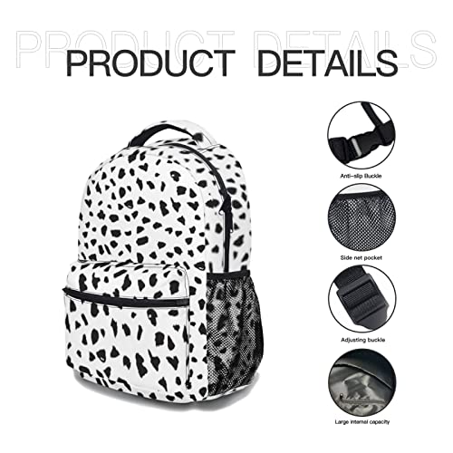 Dalmatian Dog Print Backpack Cute Dog Spot Pattern School Bag Classic Black and White Casual Daypack Personalized Students Bookbags for Teens Girls Boys
